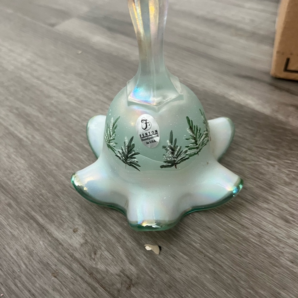 Fenton Glass Bell with Green Fern Design - Picture 3 of 16